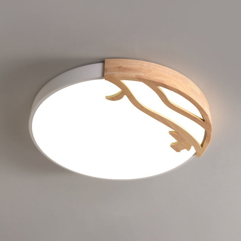 White Circular Flush Mount Lighting Modernism LED Wood Ceiling Mount Light Fixture with Acrylic Diffuser in White/Warm Light, 16"/19.5" Dia