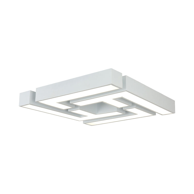 Plafonnier LED moderne blanc pour chambre à coucher, plafonnier avec abat-jour en métal en forme de labyrinthe, lumière blanche/chaude