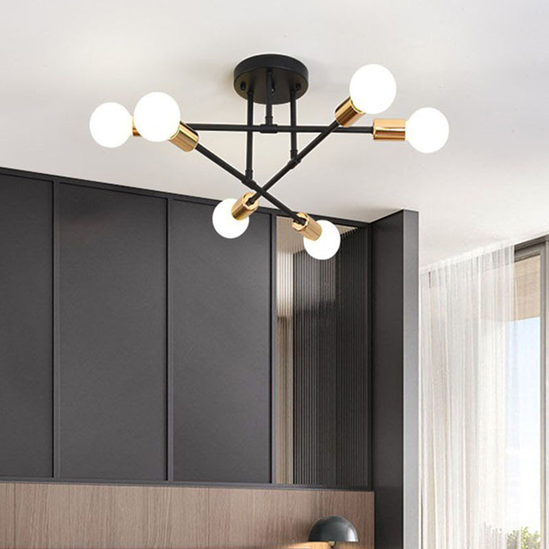 Metallic Semi Flush Light Fixtures Exposed Bulb Modern Bedroom Ceiling Flush Mount Lights