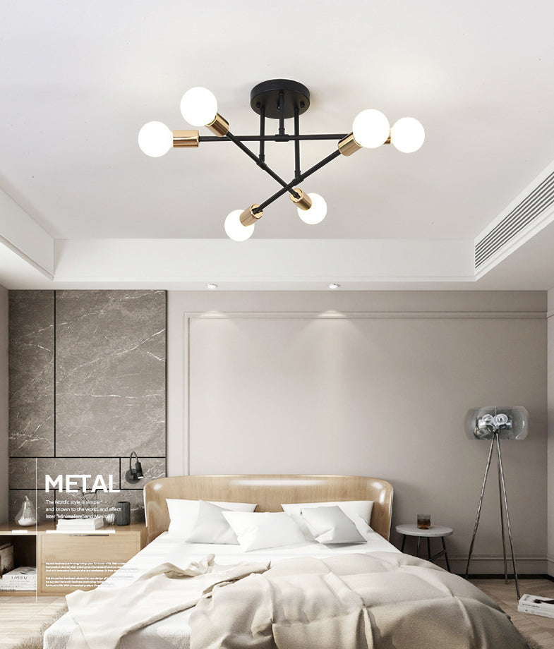 Metallic Semi Flush Light Fixtures Exposed Bulb Modern Bedroom Ceiling Flush Mount Lights