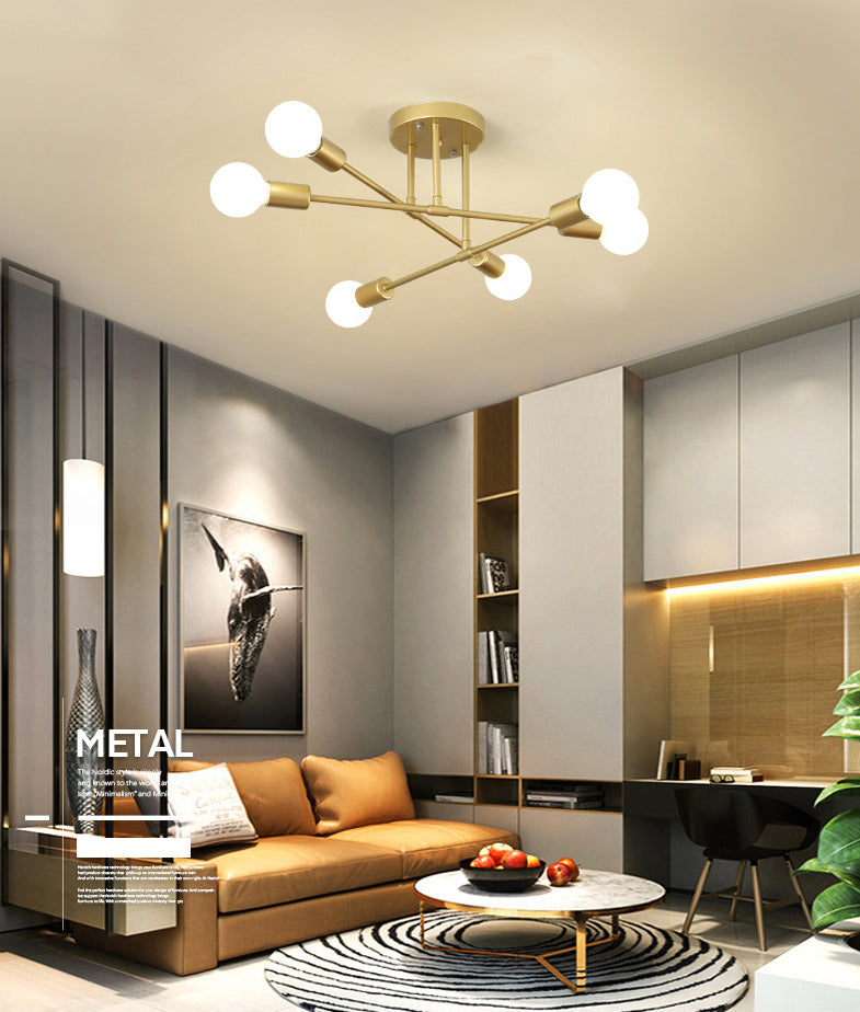 Metallic Semi Flush Light Fixtures Exposed Bulb Modern Bedroom Ceiling Flush Mount Lights