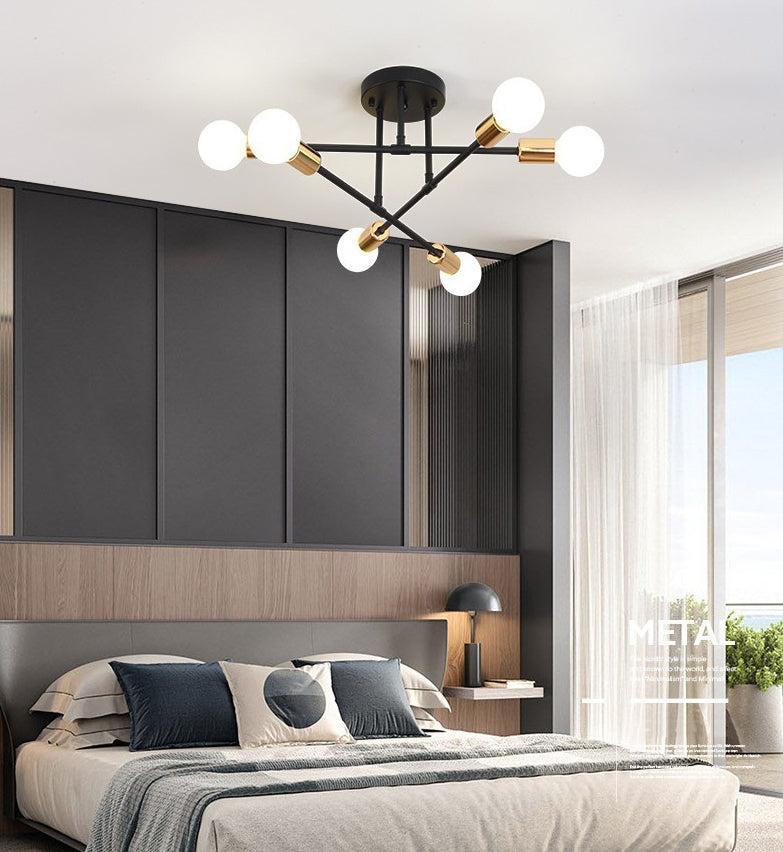 Metallic Semi Flush Light Fixtures Exposed Bulb Modern Bedroom Ceiling Flush Mount Lights