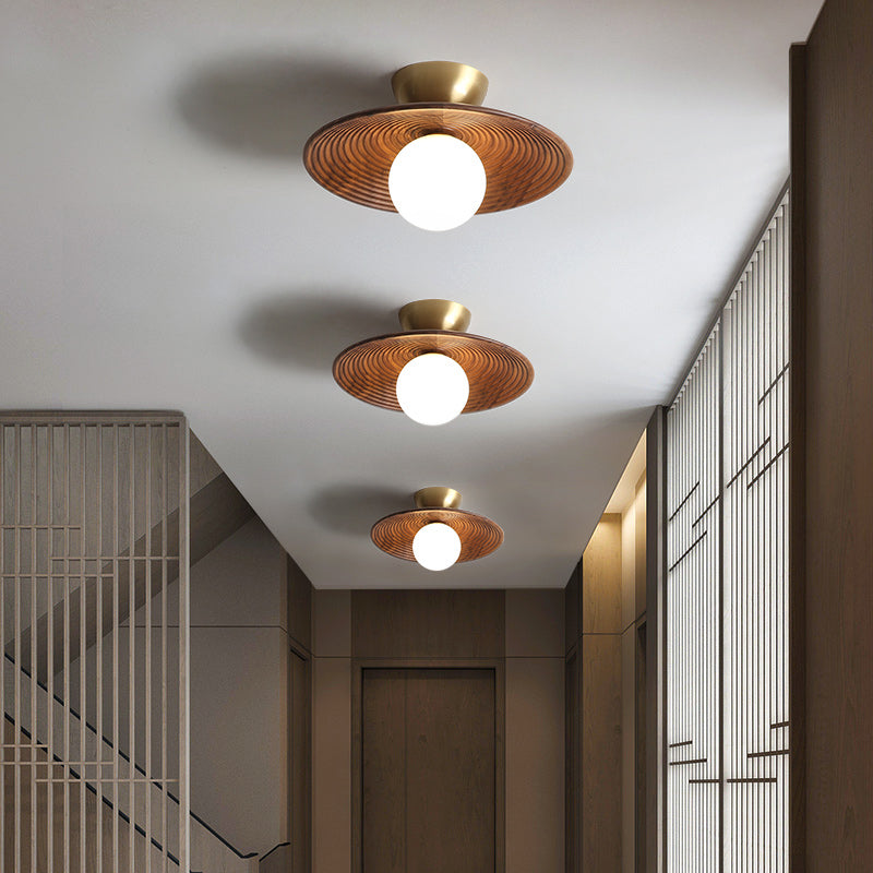 Plafonnier semi-encastré pour allée ombragée, éclairage moderne semi-encastré en bois, marron