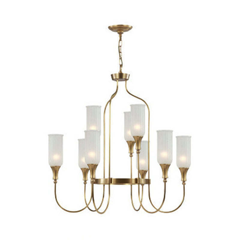 Cylinder Chandelier Light Fixture Traditional Opal Glass Pendant Lighting for Restaurant