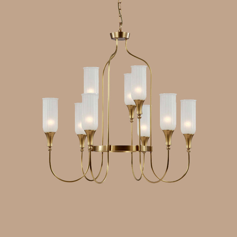 Cylinder Chandelier Light Fixture Traditional Opal Glass Pendant Lighting for Restaurant