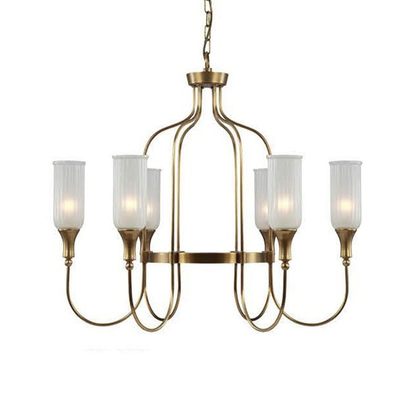 Cylinder Chandelier Light Fixture Traditional Opal Glass Pendant Lighting for Restaurant