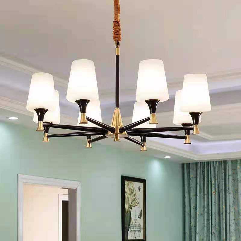Cup Chandelier Light Fixture Traditional Opal Glass Pendant Lighting for Restaurant