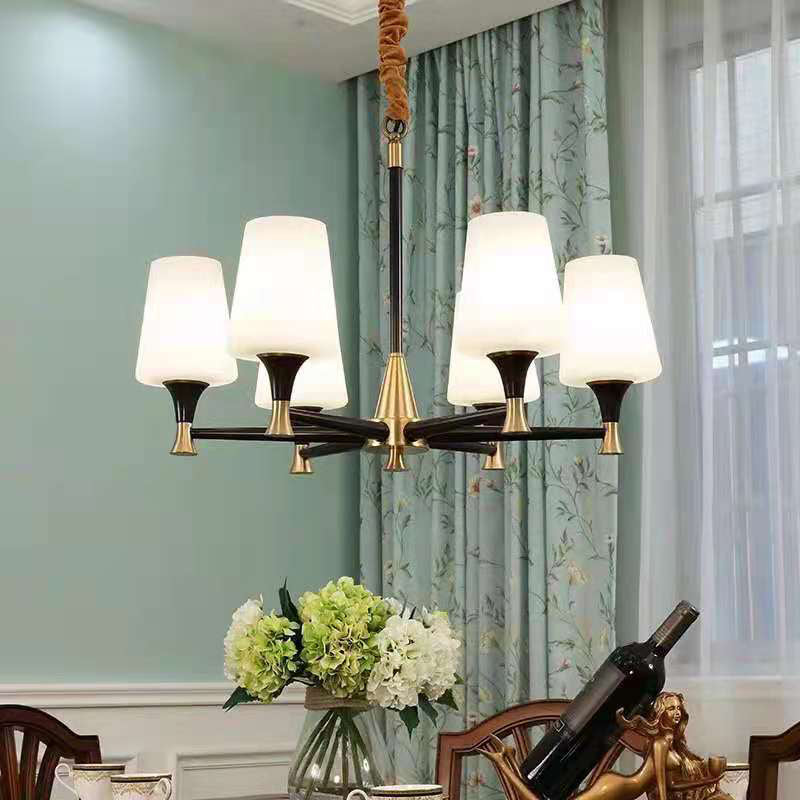 Cup Chandelier Light Fixture Traditional Opal Glass Pendant Lighting for Restaurant