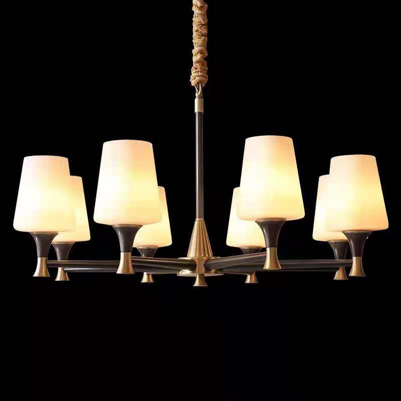 Cup Chandelier Light Fixture Traditional Opal Glass Pendant Lighting for Restaurant