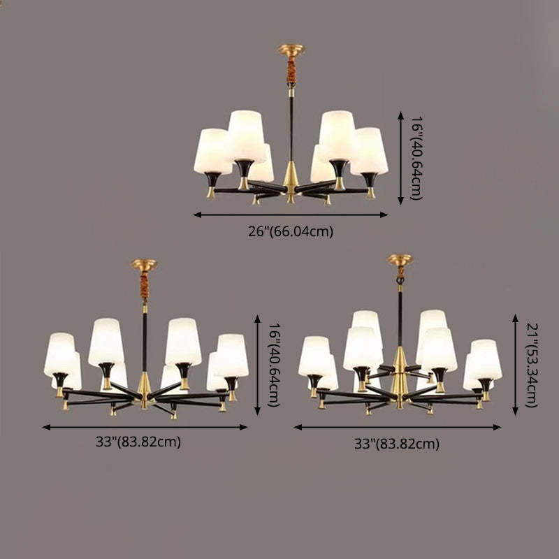 Cup Chandelier Light Fixture Traditional Opal Glass Pendant Lighting for Restaurant