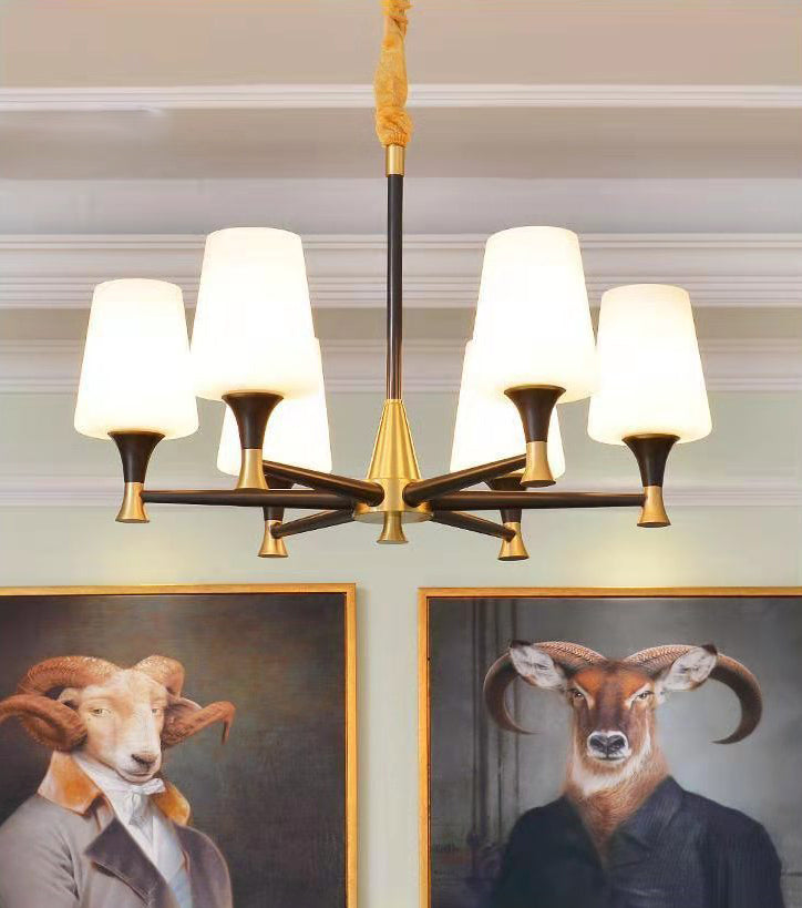 Cup Chandelier Light Fixture Traditional Opal Glass Pendant Lighting for Restaurant