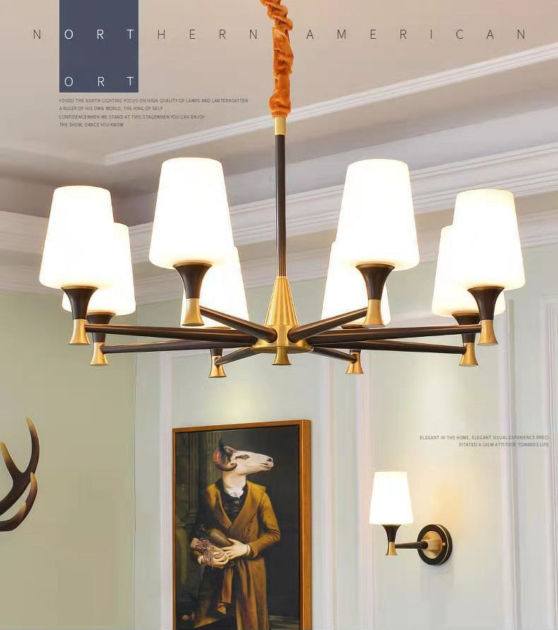 Cup Chandelier Light Fixture Traditional Opal Glass Pendant Lighting for Restaurant