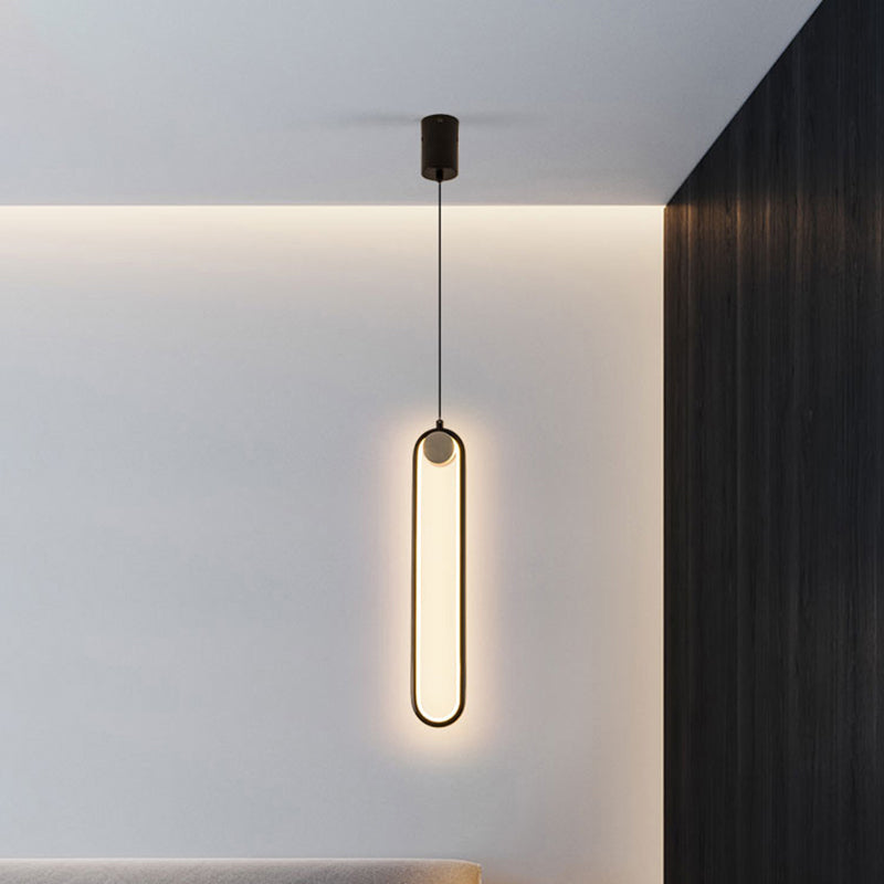 Oval Metallic Pendulum Pendant Minimalist LED Black Hanging Ceiling Light in Natural Light