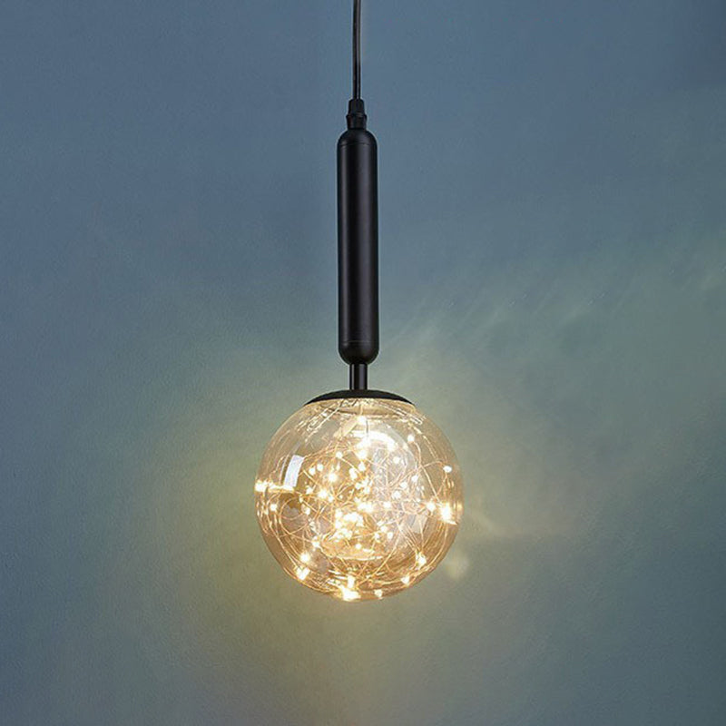 Moderne creatieve bol led hanglamp smeedijzeren hangend licht met heldere glazen schaduw