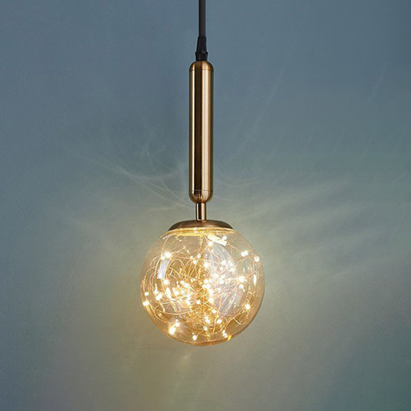 Moderne creatieve bol led hanglamp smeedijzeren hangend licht met heldere glazen schaduw