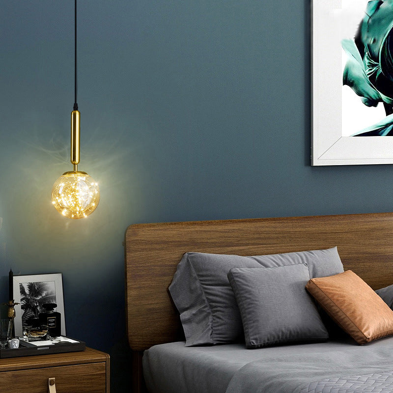 Moderne creatieve bol led hanglamp smeedijzeren hangend licht met heldere glazen schaduw
