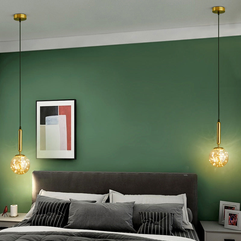 Moderne creatieve bol led hanglamp smeedijzeren hangend licht met heldere glazen schaduw