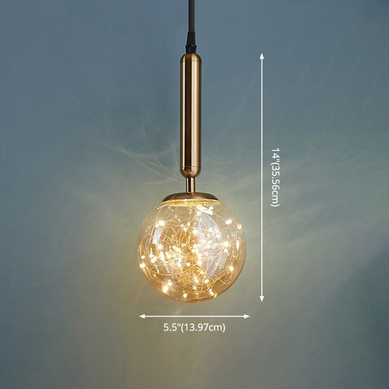 Moderne creatieve bol led hanglamp smeedijzeren hangend licht met heldere glazen schaduw