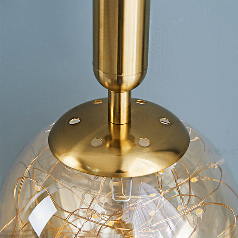 Moderne creatieve bol led hanglamp smeedijzeren hangend licht met heldere glazen schaduw