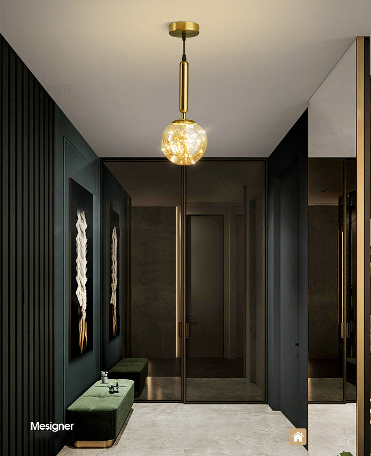 Moderne creatieve bol led hanglamp smeedijzeren hangend licht met heldere glazen schaduw