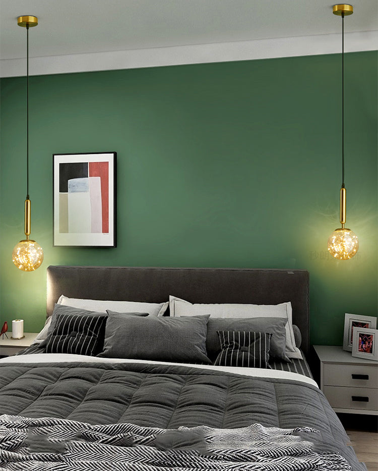 Moderne creatieve bol led hanglamp smeedijzeren hangend licht met heldere glazen schaduw