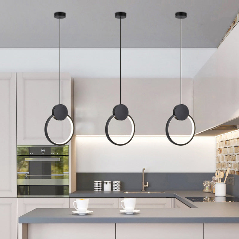 Pendre à LED géométrique noire dans la lampe suspendue en aluminium concis moderne avec une teinte en silicone