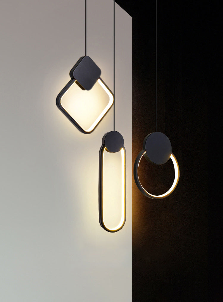 Pendre à LED géométrique noire dans la lampe suspendue en aluminium concis moderne avec une teinte en silicone