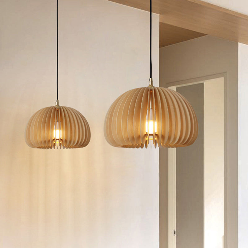 1 Light Pumpkin Hanging Ceiling Lights Creative Modern Wood Pendant for Clothing Store
