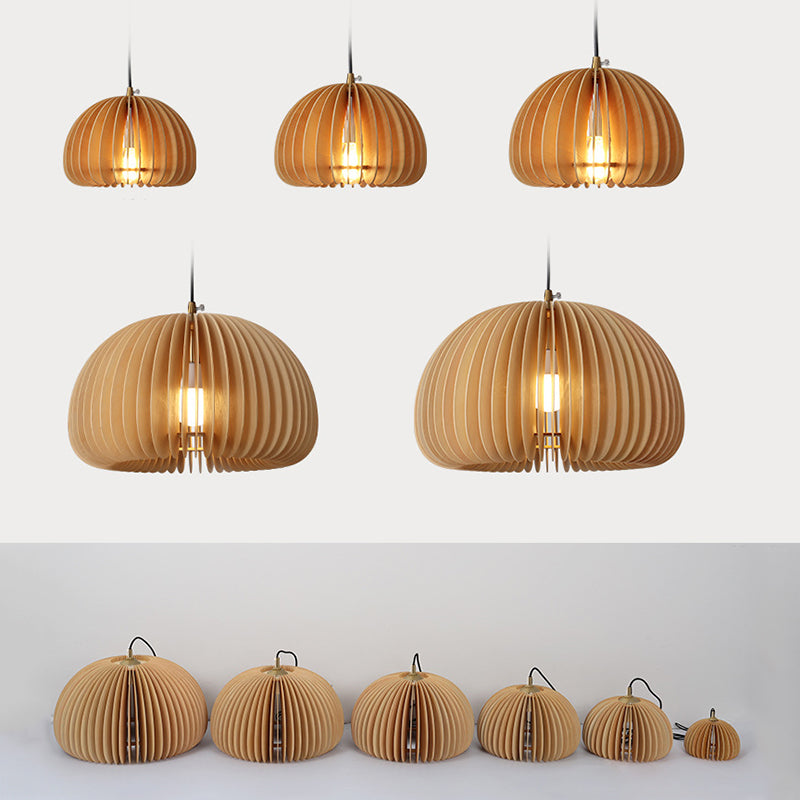 1 Light Pumpkin Hanging Ceiling Lights Creative Modern Wood Pendant for Clothing Store