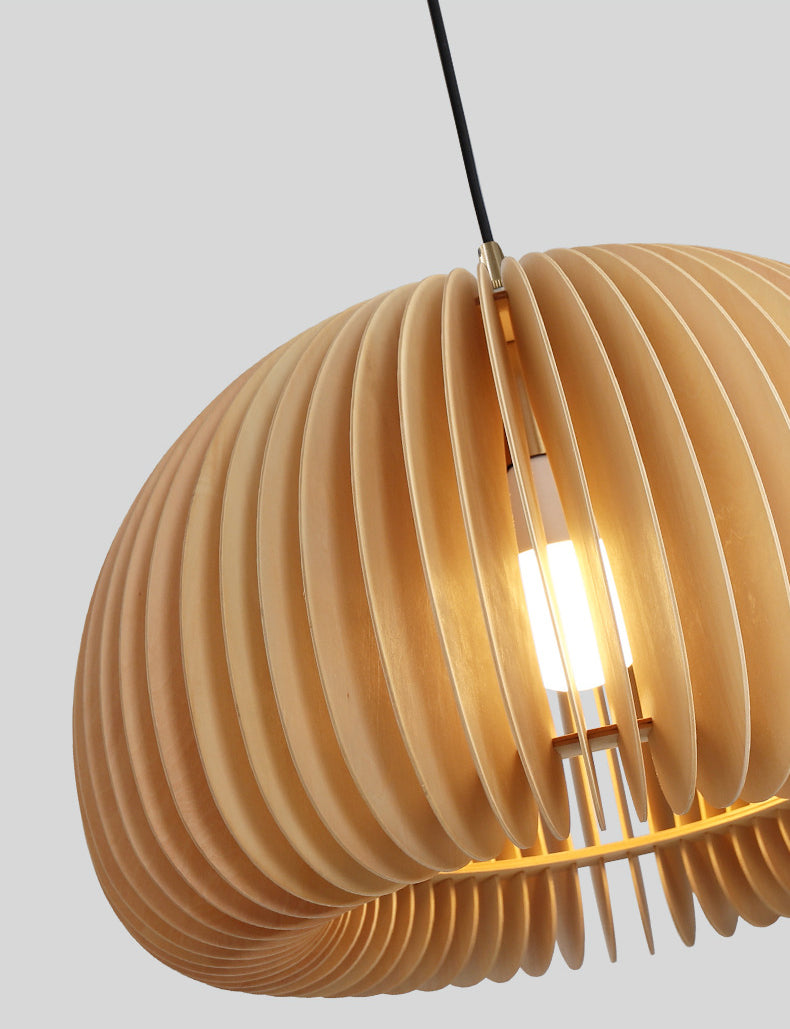 1 Light Pumpkin Hanging Ceiling Lights Creative Modern Wood Pendant for Clothing Store