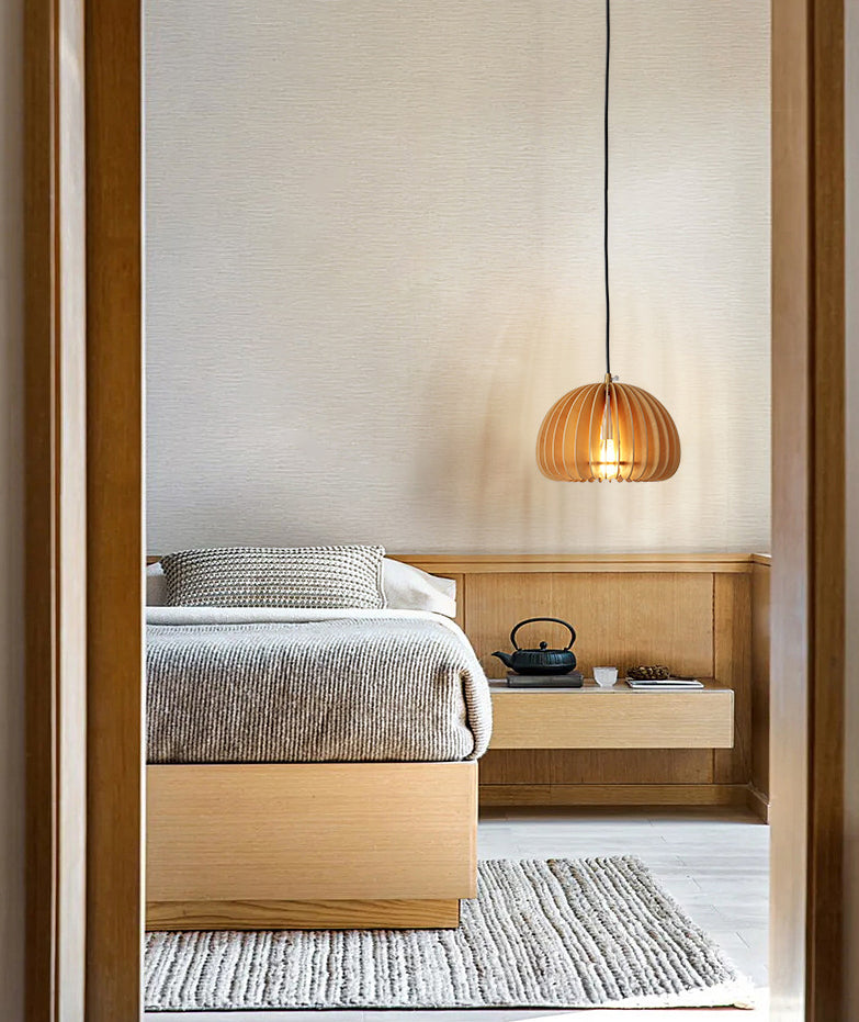 1 Light Pumpkin Hanging Ceiling Lights Creative Modern Wood Pendant for Clothing Store