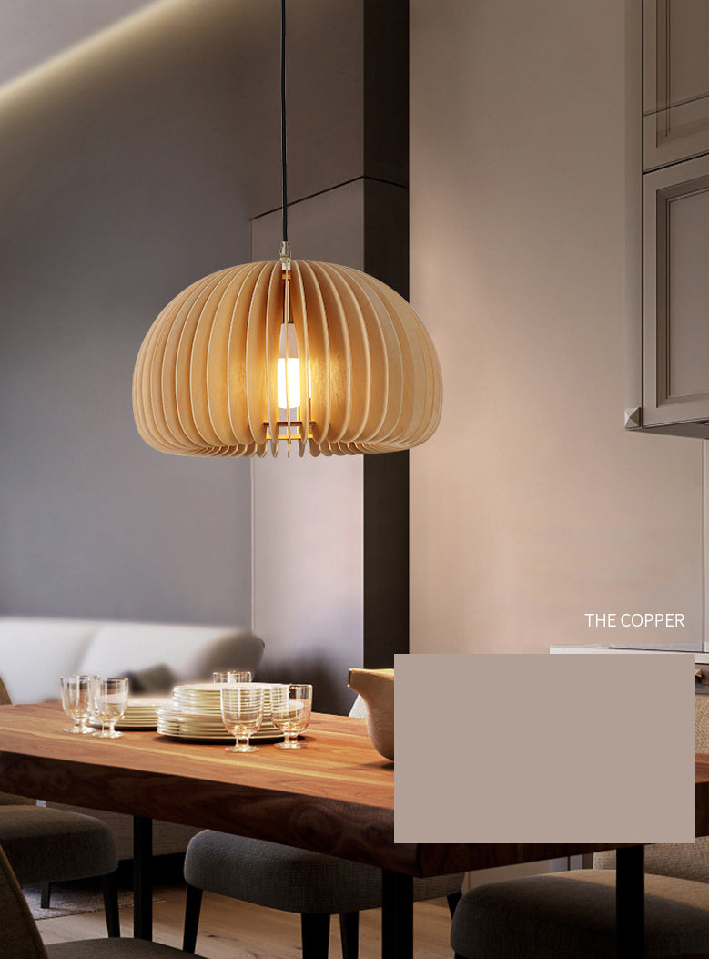 1 Light Pumpkin Hanging Ceiling Lights Creative Modern Wood Pendant for Clothing Store