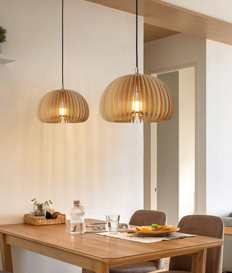 1 Light Pumpkin Hanging Ceiling Lights Creative Modern Wood Pendant for Clothing Store