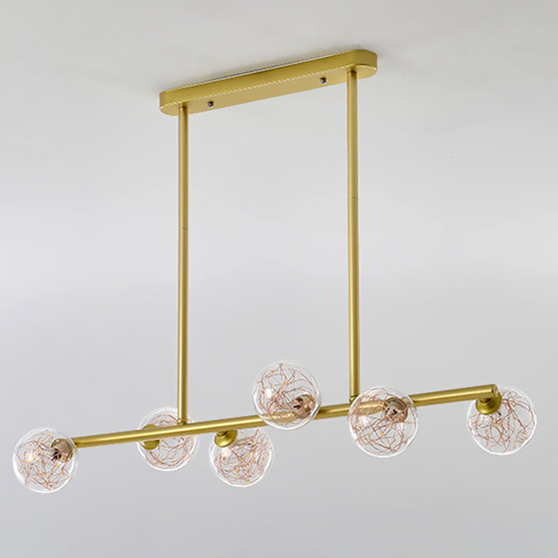 Wrought Iron LED Island Light in Modern Creative Style Glass Globe Pendant Light for Dining Room