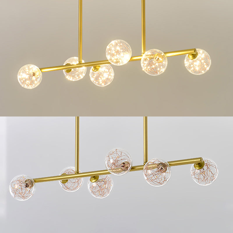 Wrought Iron LED Island Light in Modern Creative Style Glass Globe Pendant Light for Dining Room