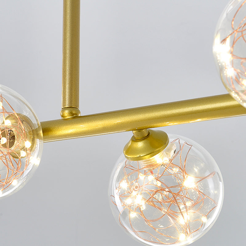 Wrought Iron LED Island Light in Modern Creative Style Glass Globe Pendant Light for Dining Room