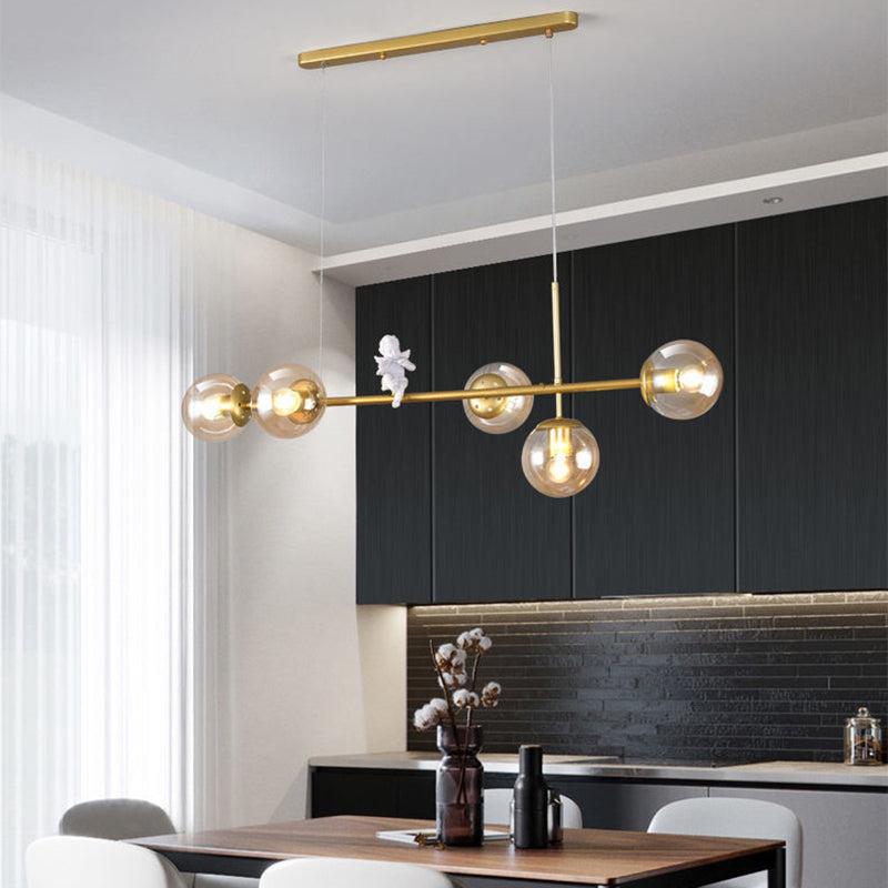 Ball Glass Island Lighting Fixture Nordic Style Island Chandelier Light with Angel Decor