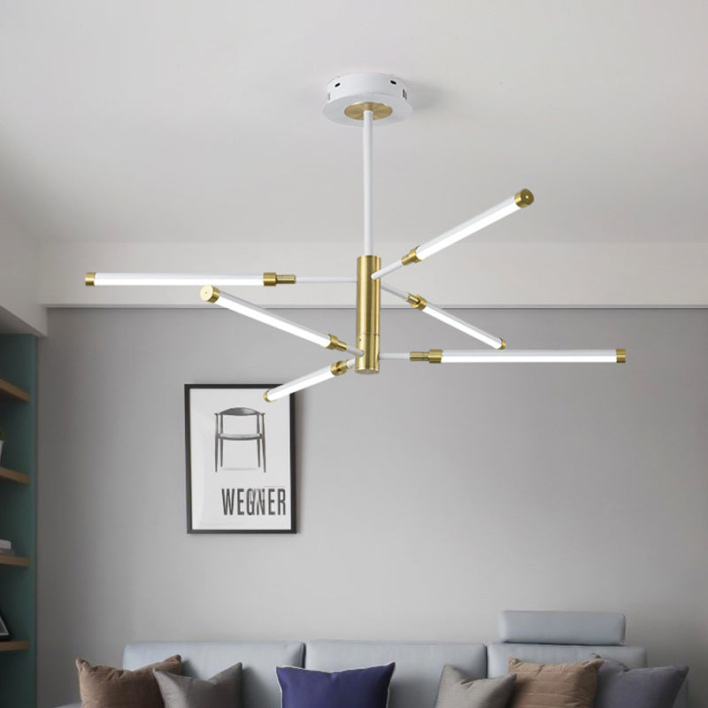 Tubular LED Chandelier Contemporary Acrylic 6/8 Heads Black and Gold/White and Gold Hanging Pendant