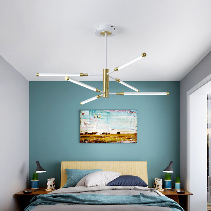 Tubular LED Chandelier Contemporary Acrylic 6/8 Heads Black and Gold/White and Gold Hanging Pendant