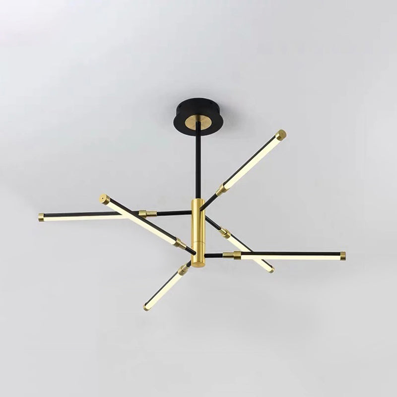 Tubular LED Chandelier Contemporary Acrylic 6/8 Heads Black and Gold/White and Gold Hanging Pendant