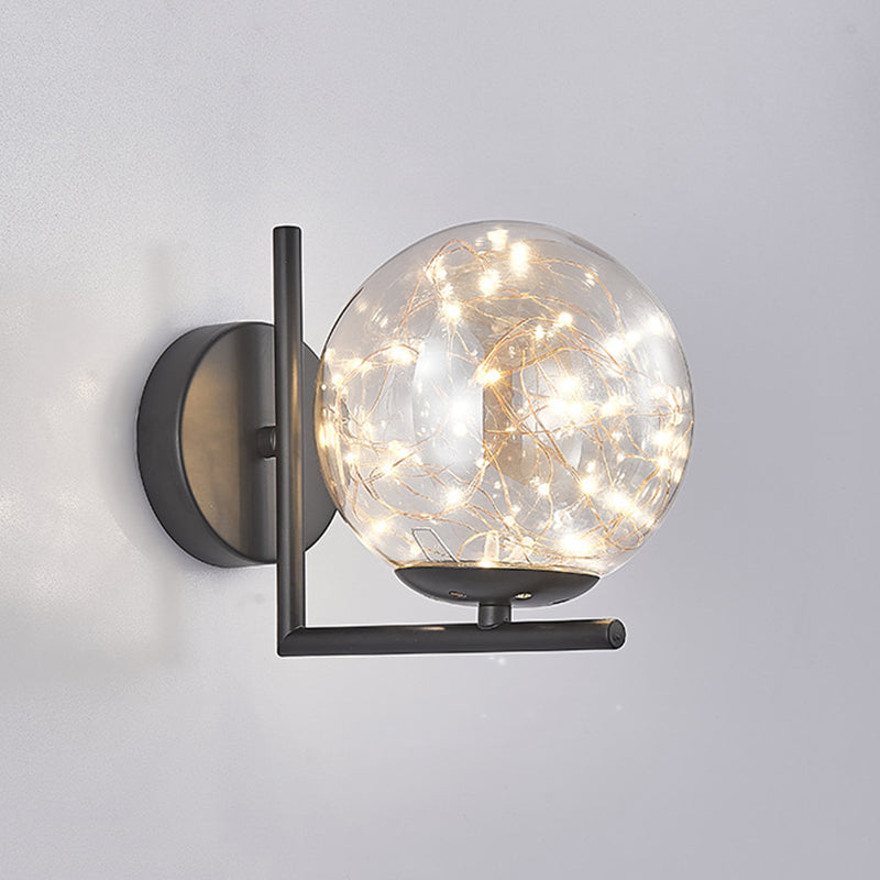Modern Luxury LED Wall Sconce Wrought Iron Globe Wall Lamp with Glass Shade