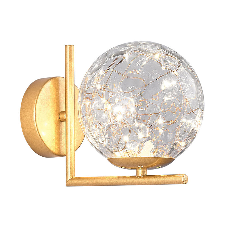 Modern Luxury LED Wall Sconce Wrought Iron Globe Wall Lamp with Glass Shade