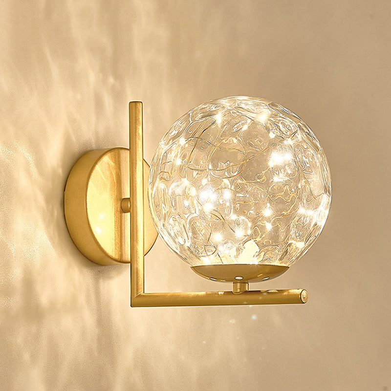 Modern Luxury LED Wall Sconce Wrought Iron Globe Wall Lamp with Glass Shade