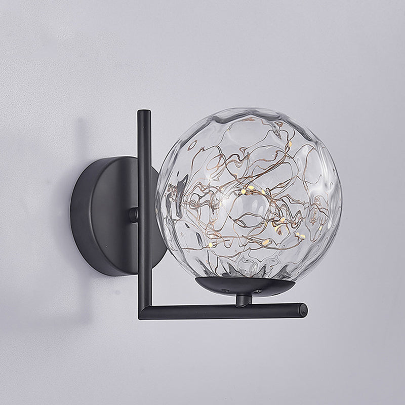 Modern Luxury LED Wall Sconce Wrought Iron Globe Wall Lamp with Glass Shade