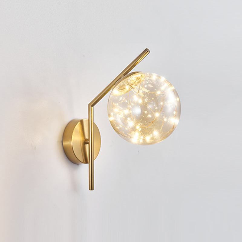 Wrought Iron LED Wall Lamp in Modern Creative Style Glass Globe Wall Light for Bedroom