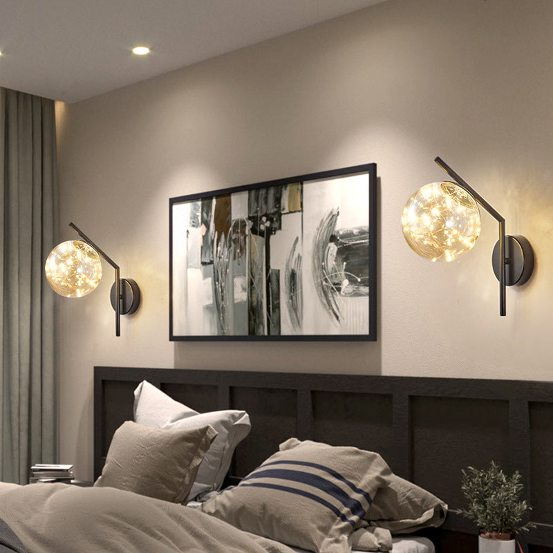 Wrought Iron LED Wall Lamp in Modern Creative Style Glass Globe Wall Light for Bedroom