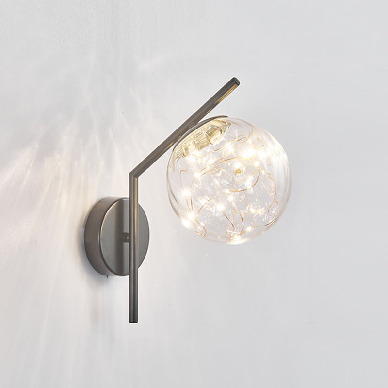 Wrought Iron LED Wall Lamp in Modern Creative Style Glass Globe Wall Light for Bedroom