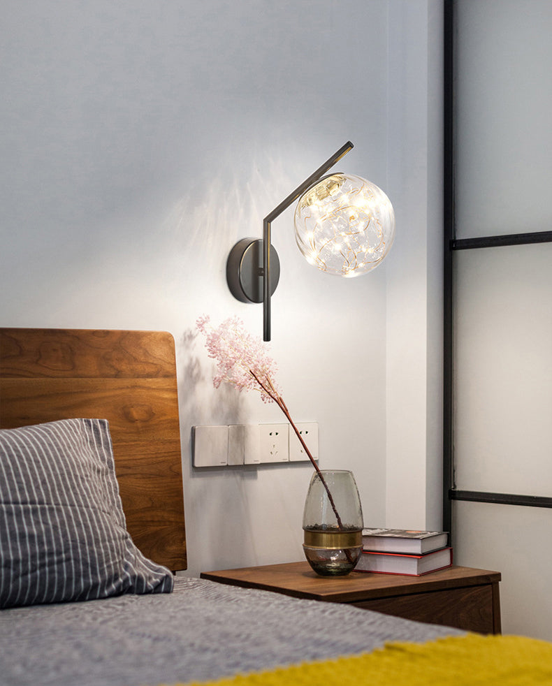Wrought Iron LED Wall Lamp in Modern Creative Style Glass Globe Wall Light for Bedroom