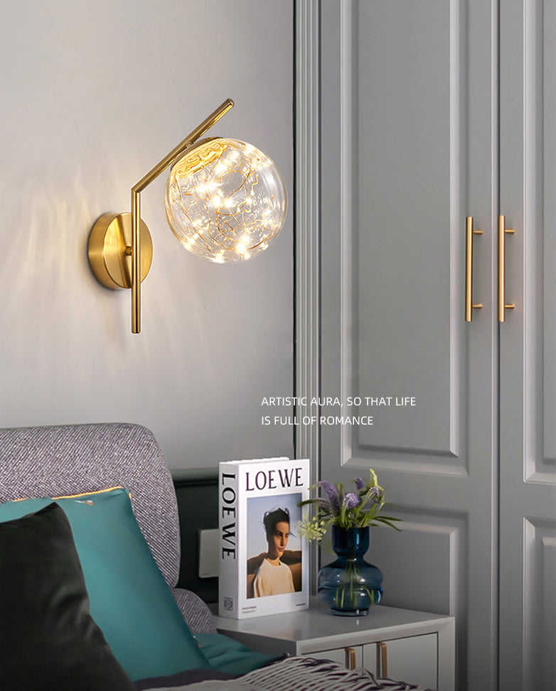 Wrought Iron LED Wall Lamp in Modern Creative Style Glass Globe Wall Light for Bedroom