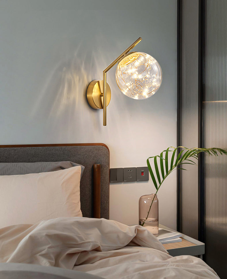 Wrought Iron LED Wall Lamp in Modern Creative Style Glass Globe Wall Light for Bedroom